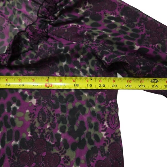 Apostrophe Top Women Medium Purple Leopard Floral Sheer Bell Sleeve Boho Peasant - Picture 3 of 12
